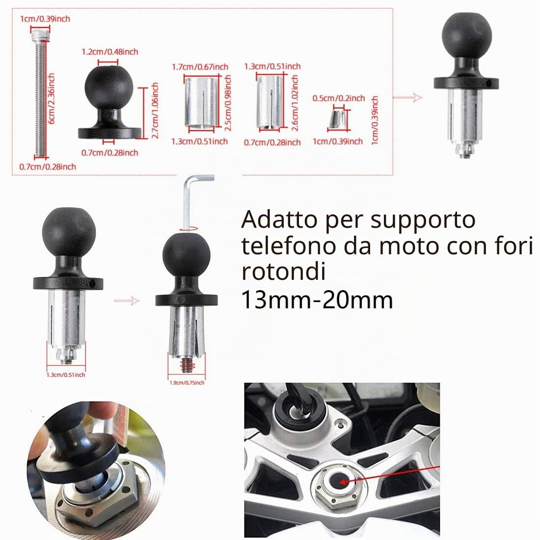 Supporto per telefono cellulare per moto per smartphone da 4 '' - 7 '' Adatto a tutti i Autoriciclo con fori