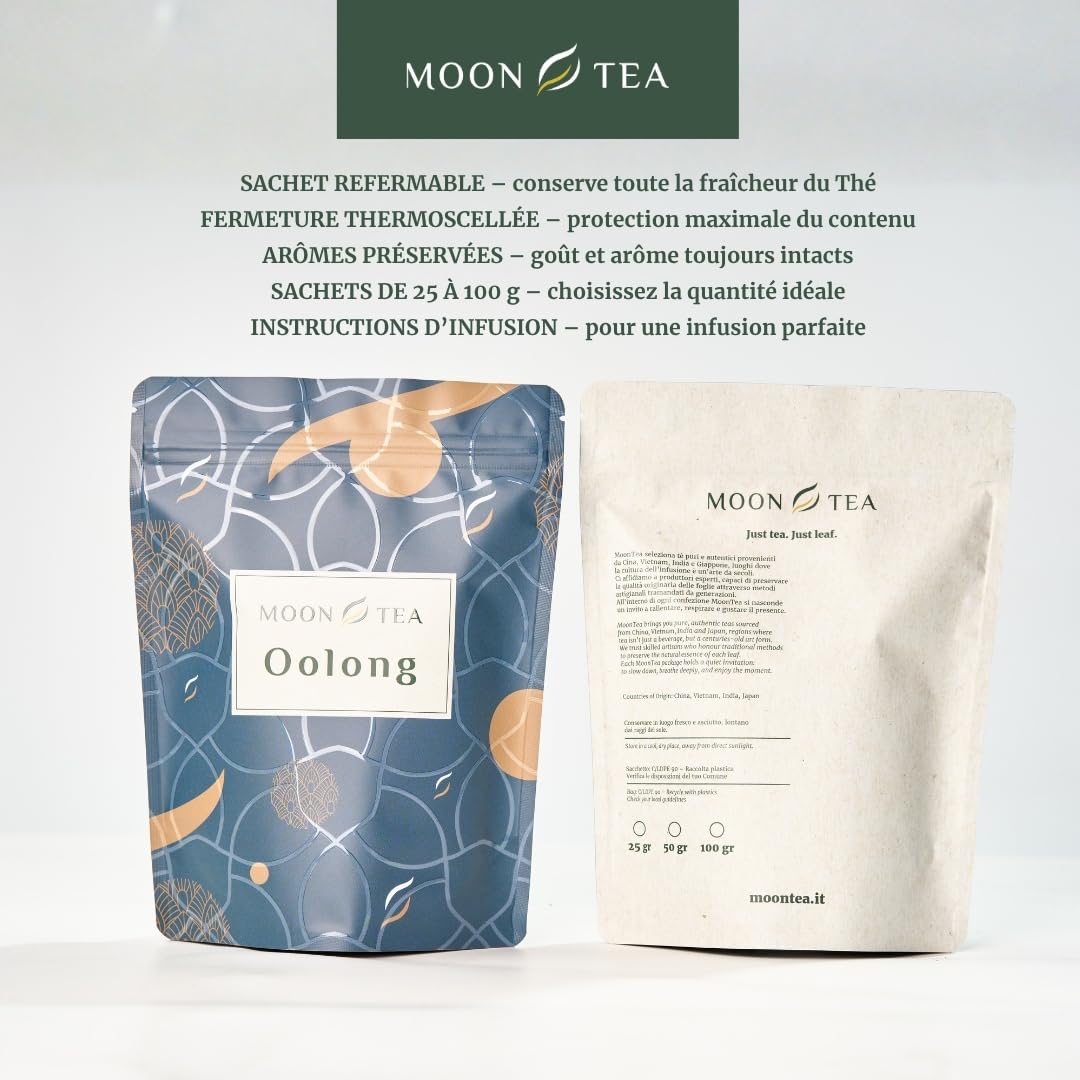 MoonTea | Thé Oolong Da Hong Pao - 50 g | Thé Chinois en Feuilles | Semi-Oxydation - Torréfaction Traditionnelle - Notes d’Orchidée et Minérales - Emballage Thermoscellé