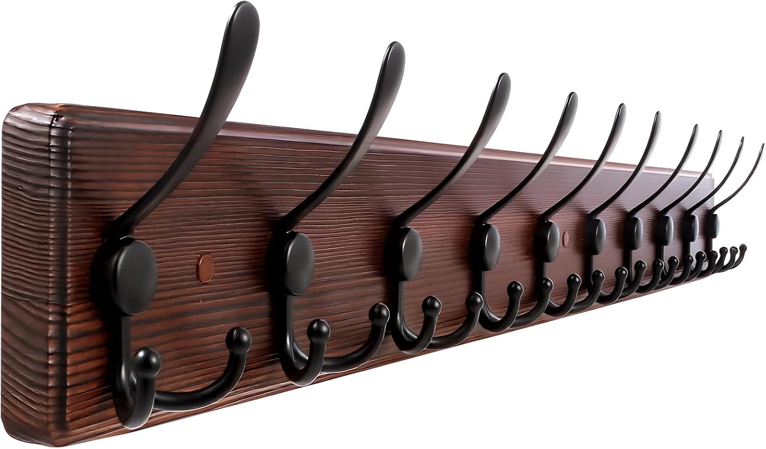 38.6'' Large Coat Rack Wall Mount Coat Hooks Coat Hanger with 10 Metal Black Triple- Hooks Brown Pine Real Wood Plank Hat Rack for Wall Hooks for Hanging Coat Hat Jacket 1 Item-10 Hooks 38.6'' Thickened Brown Plate & Black Hook