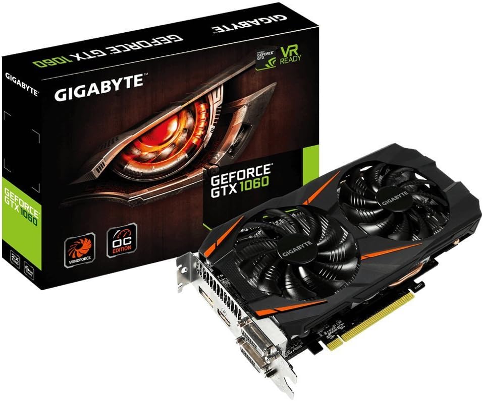 Gigabyte GV-N1060WF2OC-6GD Scheda Grafica da 6 GB GDDR5, 1280 Core, 1556MHz GPU, 1771MHz, Nero Gigabyte GV-N1060WF2OC-6GD Scheda Grafica da 6 GB GDDR5, 1280 Core, 1556MHz GPU, 1771MHz, Nero