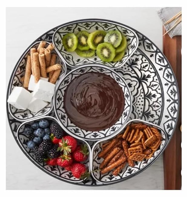 7-Piece Melamine Lazy Susan with Cover (Black, Standard)