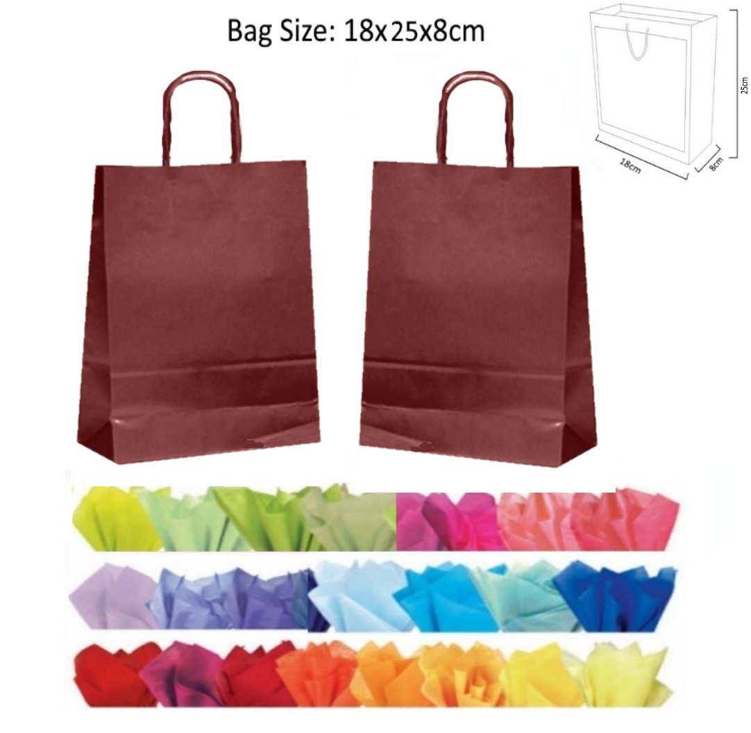 x 10 LUXURY PAPER GIFT BAGS WITH MATCHING TISSUE PAPER - CHRISTMAS/BIRTHDAY/PARTY BAG - (Burgundy) โ image 1