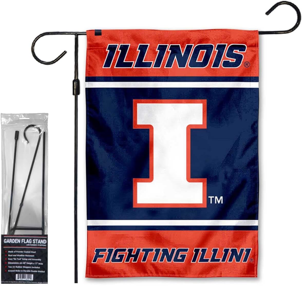 Illinois Fighting Illini Garden Banner Flag with Flag Pole Stand Set