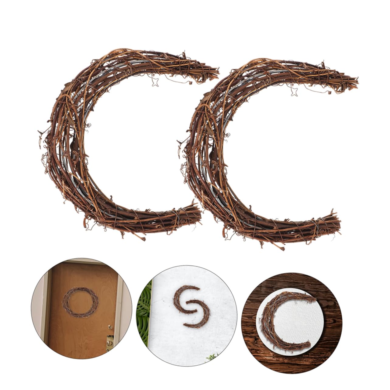 Couronne de Lune 6 Pièces en Rotin et Fer pour Décoration Intérieure | Kit DIY pour Guirlandes, Usage Festif, Style Rustique, Accessoires Inclus Fleurs, Pommes de Pin, Ruban