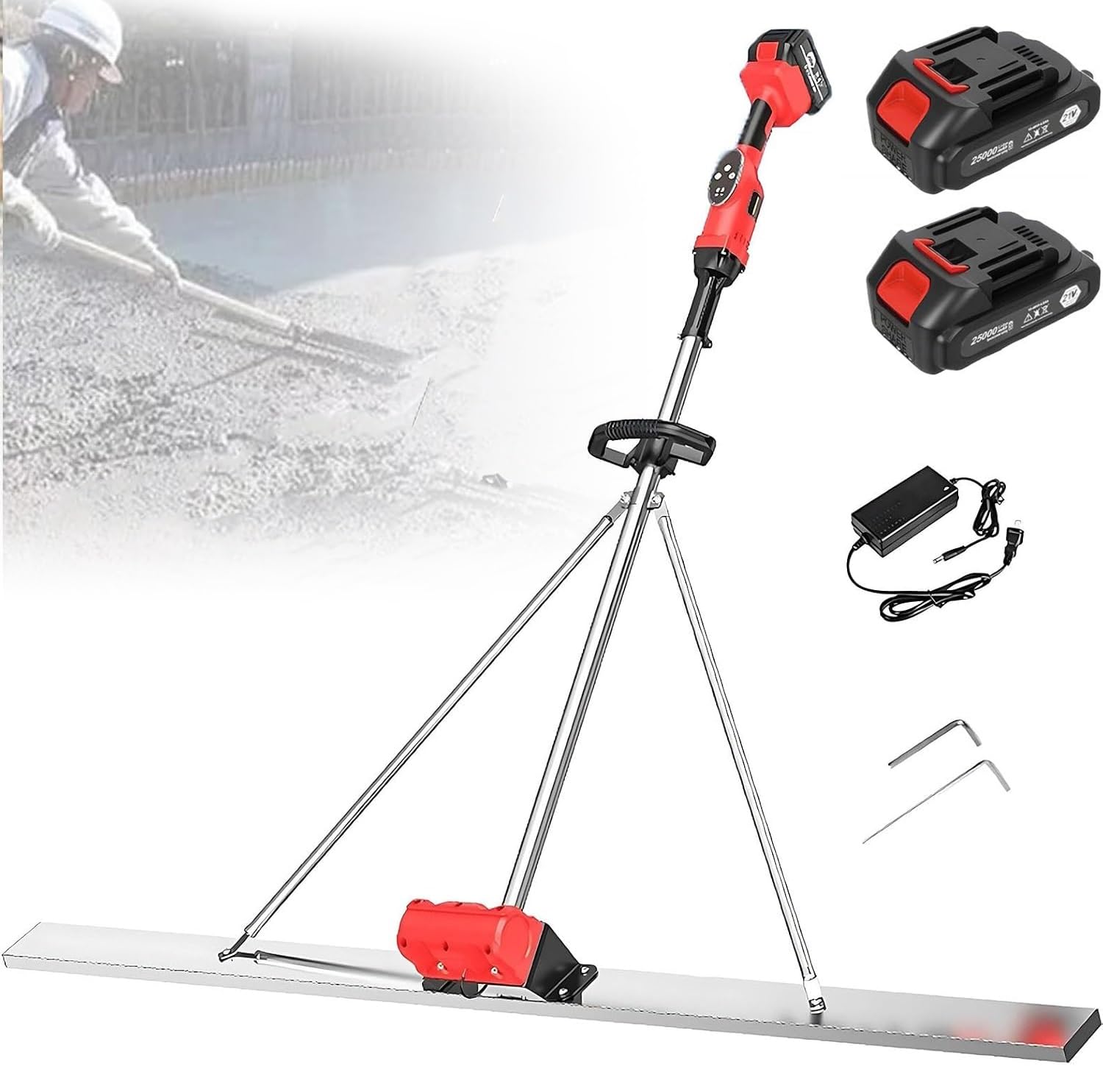 Senodon 2 Batteries Concrete Vibrating Tool, Leveling Tamper Ruler, 21V 6000Rpm, 1.5/1.8/2M Stainless Steel Board, 7500Mah Large-Capacity Battery Cruising 3 Hours