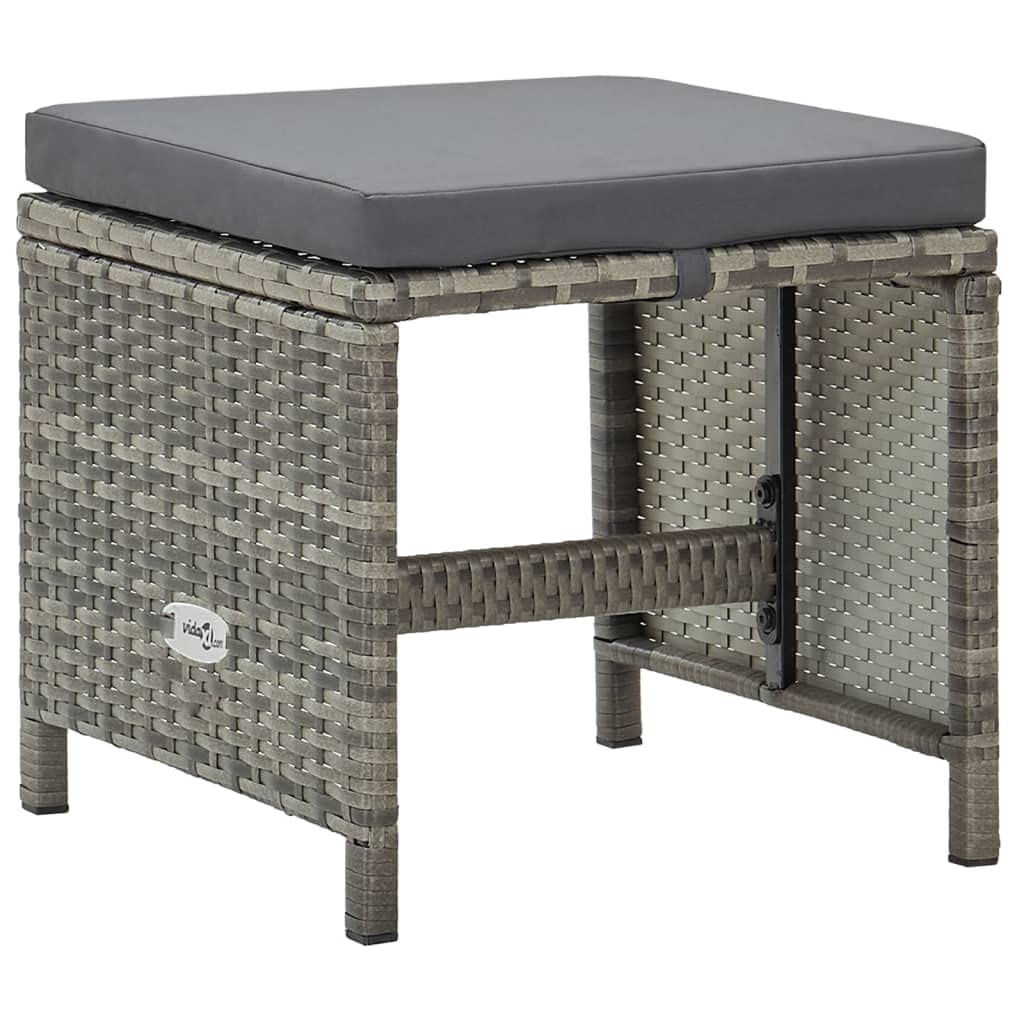 vidaXL 4X Taburetes de Jardín y Cojines Reposapiés Otomana Asiento Silla Butaca Patio Terraza Balcón Exterior Muebles Ratán Sintético Gris