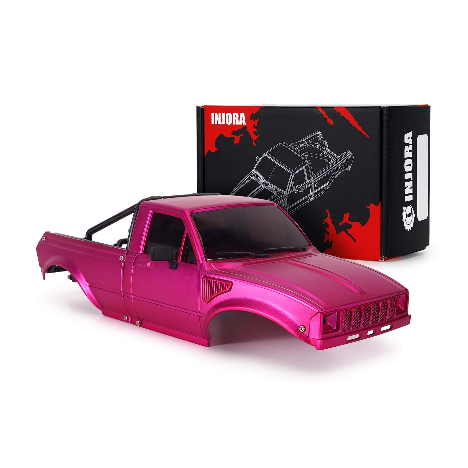 INJORA IR60-24 Pickup Hard Body Shell with Bed Rack for 1/24 RC Crawler Axial SCX24 C10 Bronco Deadbolt Wrangler (Pink) — image 1