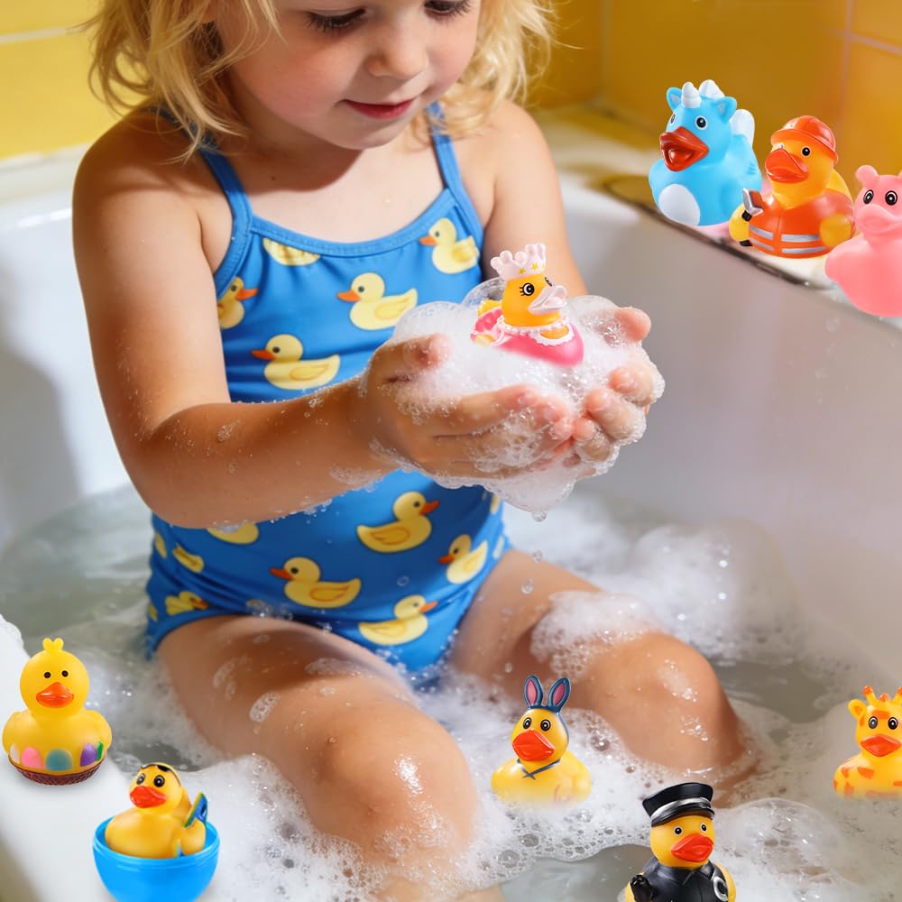 XIMISHOP 24 Pack Colorful Rubber Ducks,Novelty Cute Yellow Floating Bath Ducks for Kids Party Favors Basket Fillers Classroom Prizes - Image 4