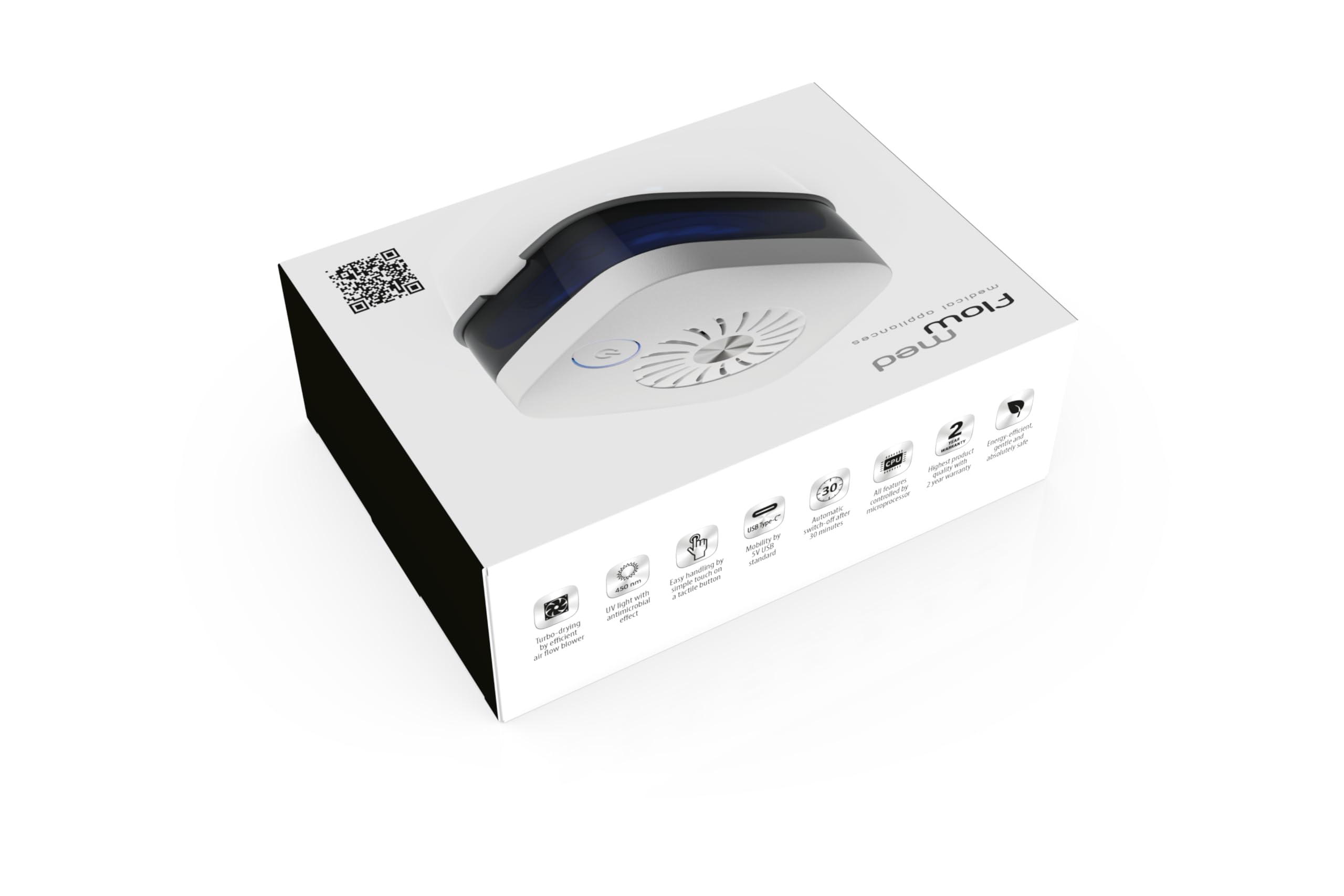 flow-med dry-turbo cd 2.1 UV - Secador de Audífonos - También para Audífonos Recargables - Luz LED UV - Ventilador Eficiente - Secado en 30 Minutos - Dispositivo Médico - Parada Automática - USB-C