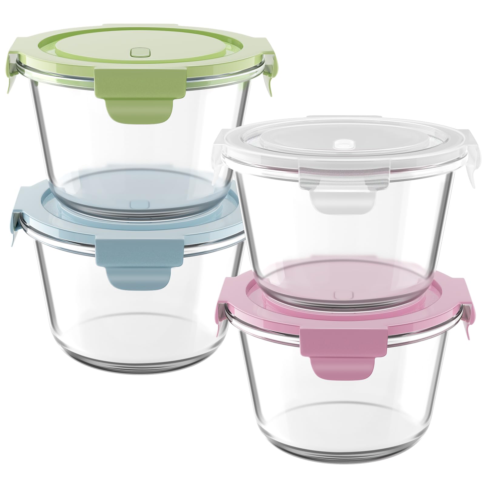 Juego de 8 recipientes de vidrio para preparación de comidas con tapas, herméticos, 2 tazas, recipientes de vidrio resistentes al calor, sin BPA, para sobras de sopa, microondas, lavavajillas y