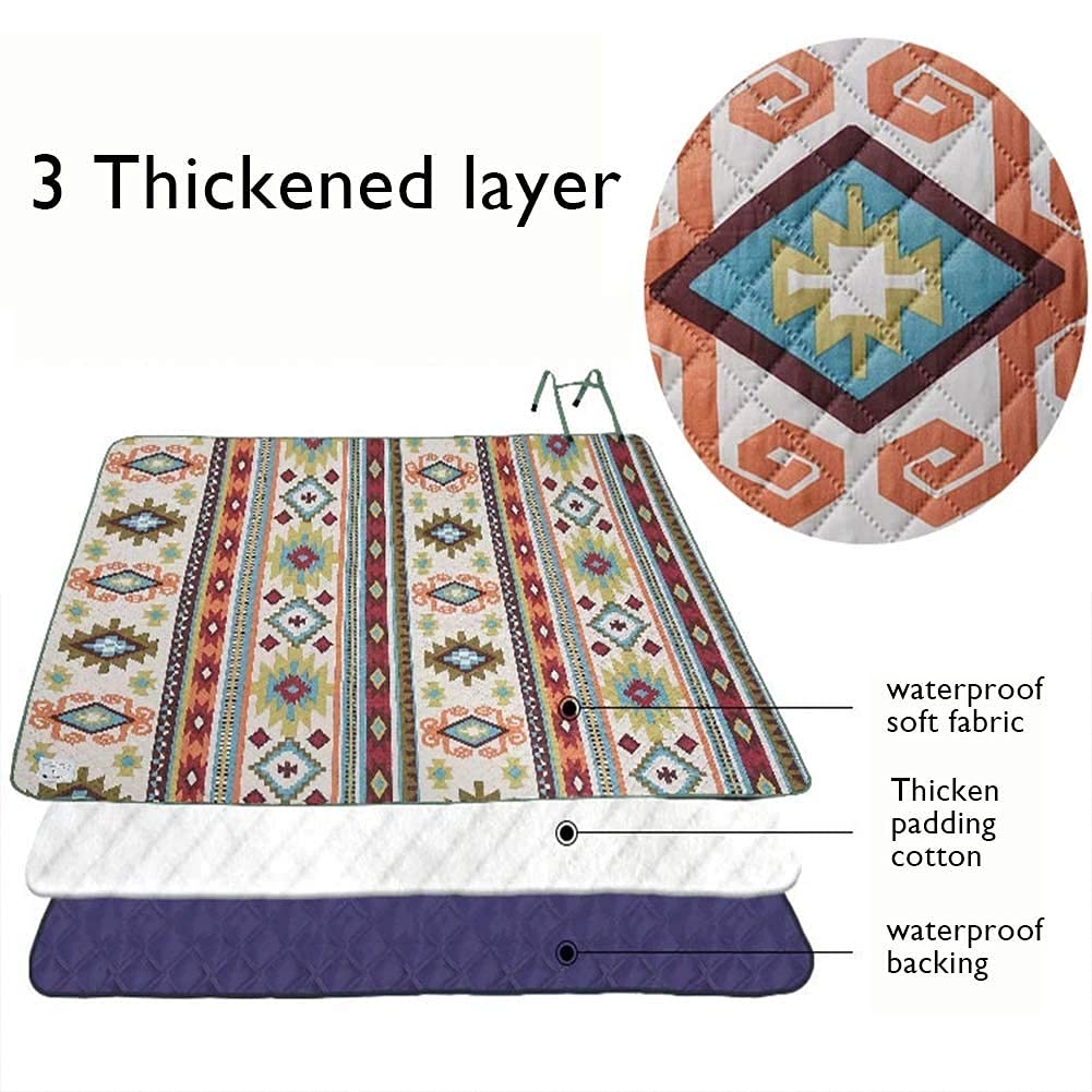 Coussin de Sol de Jardin extérieur géant Pique-Nique Couverture de Plage Support imperméable à l'eau Lavable en Machine Extra Large Poche Tapis bohême XL Tapis Camp rembourré 300x200 cm