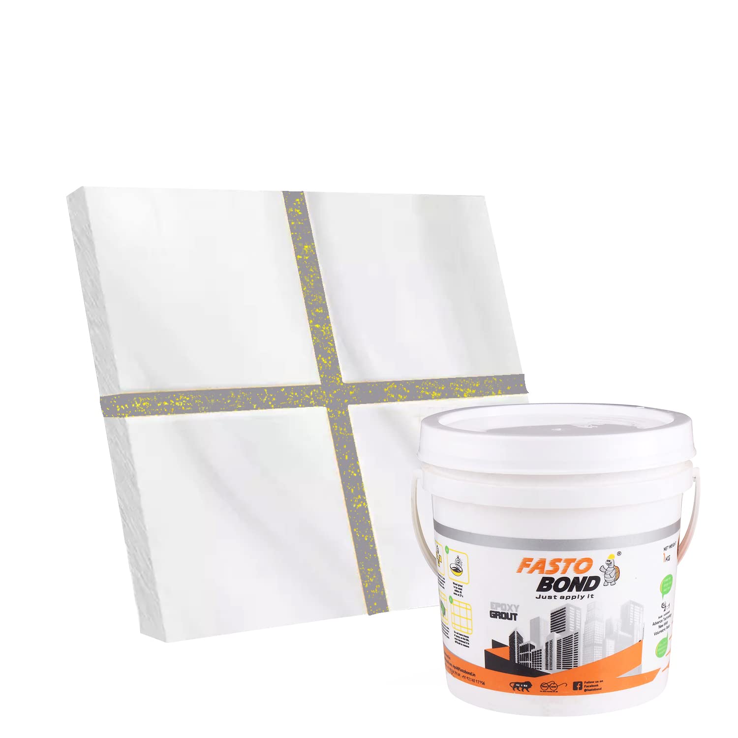 FASTO BOND Resin Epoxy Grout - 1 Kg-3 Kg & 5 Kg - Goldan_ Glitter-Sparkle Colors Tile Grout_Fastobond | 3 Components Only | Premixed Glitter For Uniform Finish (5 Kg, Ad. Gray Golden), 1 Bucket