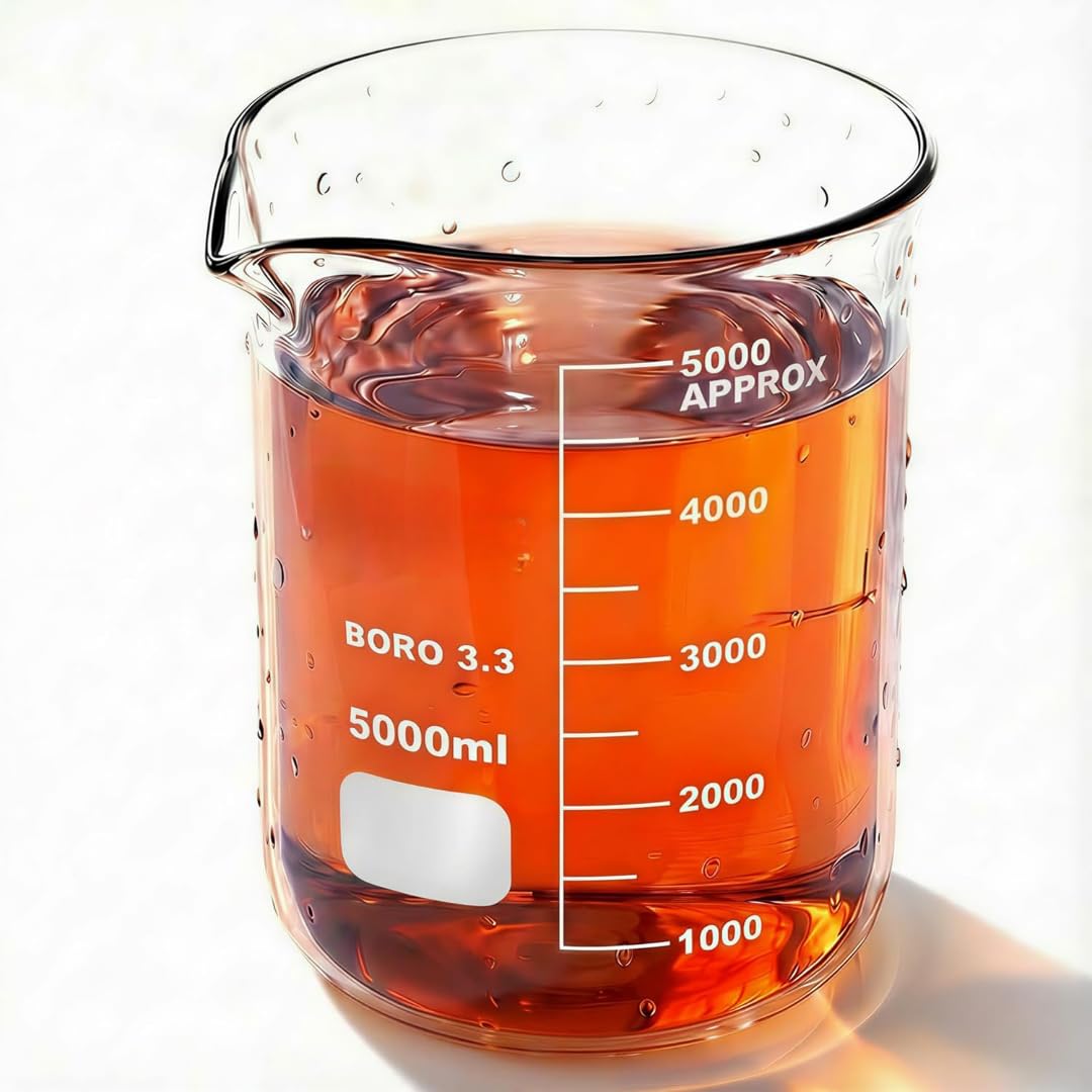 5000ml Durable Borosilicate Glass Beaker | 5L Laboratory Beaker with Printed Graduations | 3.3 Heat Resistant Low Form Griffin Beaker | Scientific Measuring Glassware for Lab, School & Industrial Use-image-22
