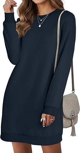 LYANER Women's Sweatshirt Dress Crewneck Long Sleeve Sweat Shirt Loose Fit Mini 