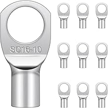 10 Pcs Cable Lugs M10, Hanibos SC16-10 Copper Tube Battery Cable Ends Lugs Battery Terminals Connectors Tinned Copper Crimp Lugs