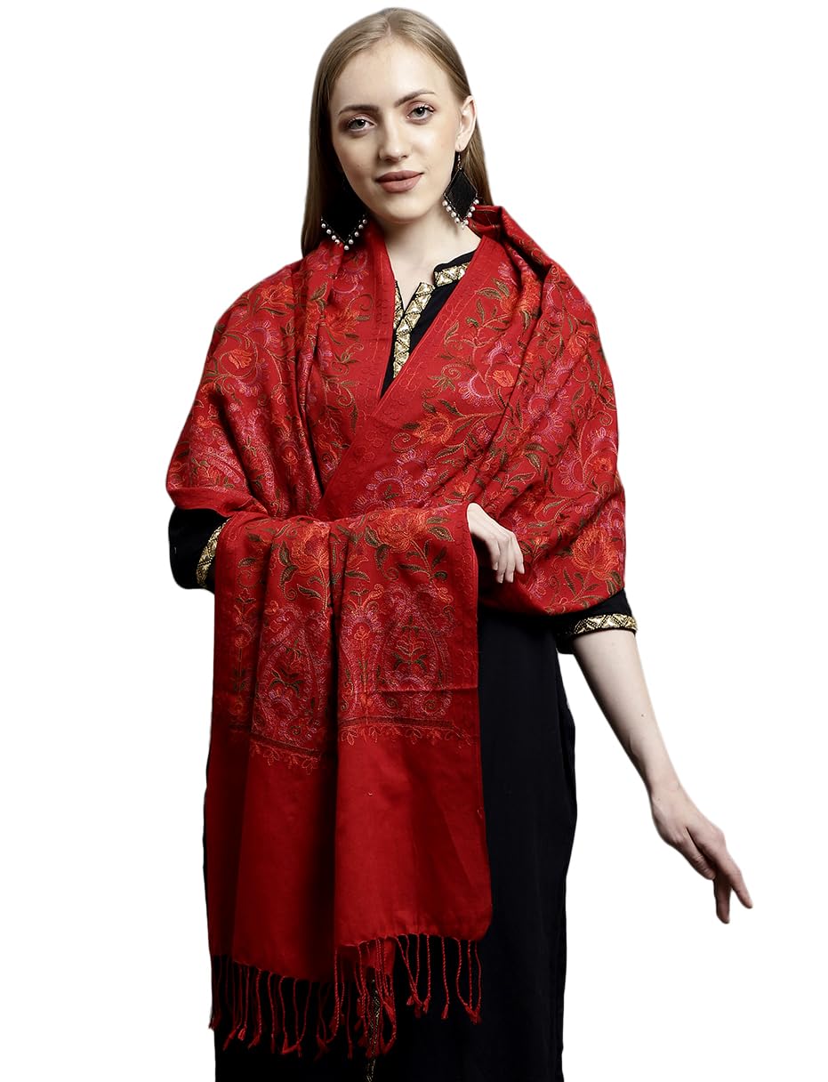 Women's Kashmiri Aari Embroided Cashmilon Stoles, Shawls, Wraps (75cm X 200cm)-image-15