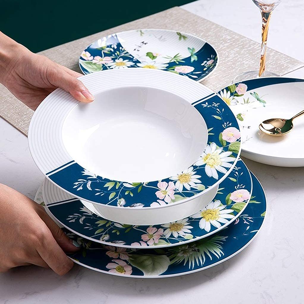 Ceramiczne zestawy obiadowe 46 sztuk Ceramiczne zestawy obiadowe, miska/naczynie/garnek do zupy/łyżka|Zestaw zastawy stołowej Zestaw zastawy stołowej z kwiatowym wzorem