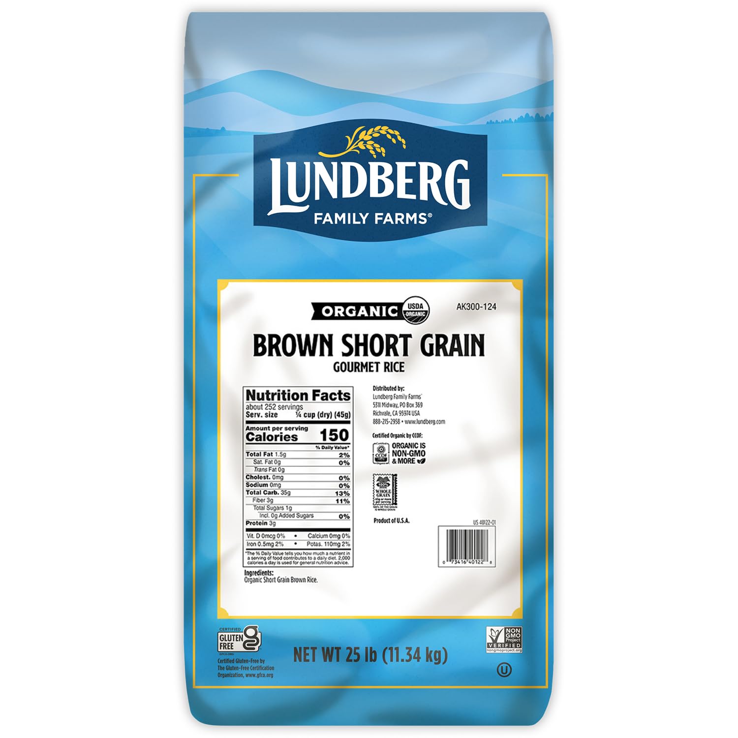 Lundberg Organic Brown Rice, Short Grain - Whole Grain Rice that Clings Together When Cooked, Subtle Nutty Flavor, Healthy Food, Vegan, Pantry Staples, Organic Rice Grown in California, 25 Lbs