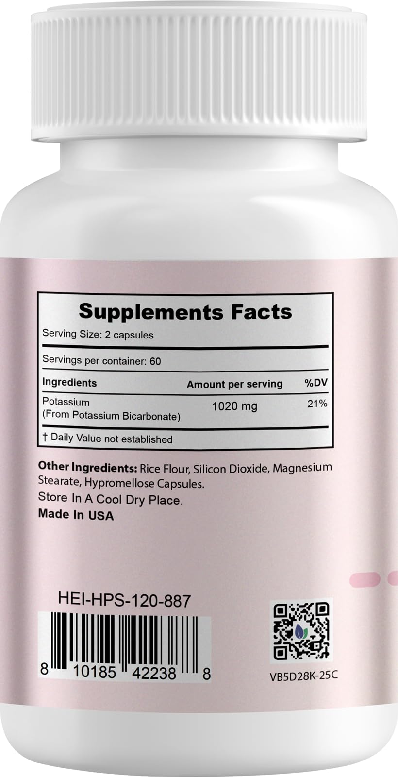 Heivy Potassium Supplement 1020 mg, 120 Vegetarian Capsules — Amazon image 2