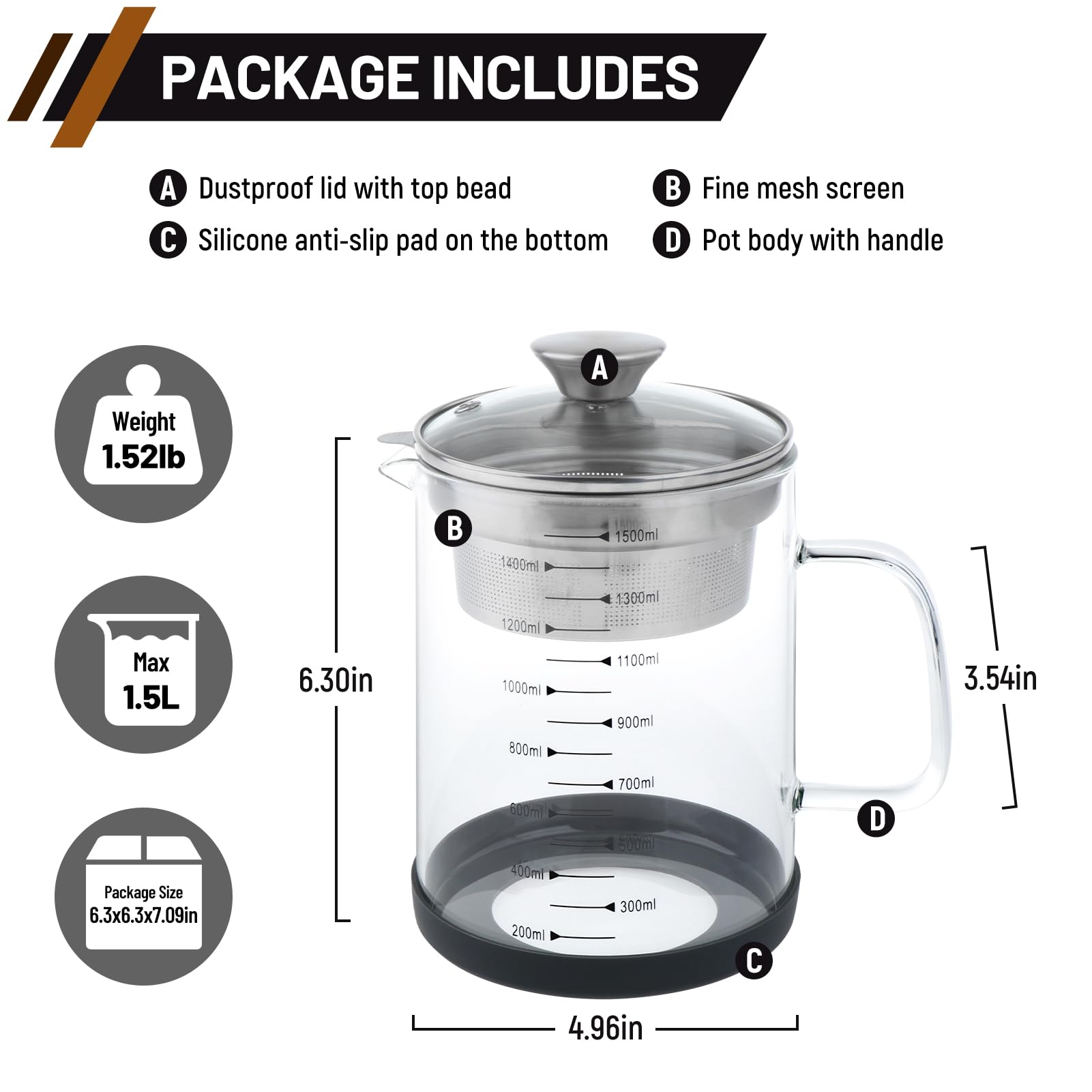 QLoztyse Glass Bacon Grease Container with Strainer - Used Cooking Oil Saver Storage Can With Lid and Filter for Kitchen 1.5L/50 OZ Containers Storing Frying Grease