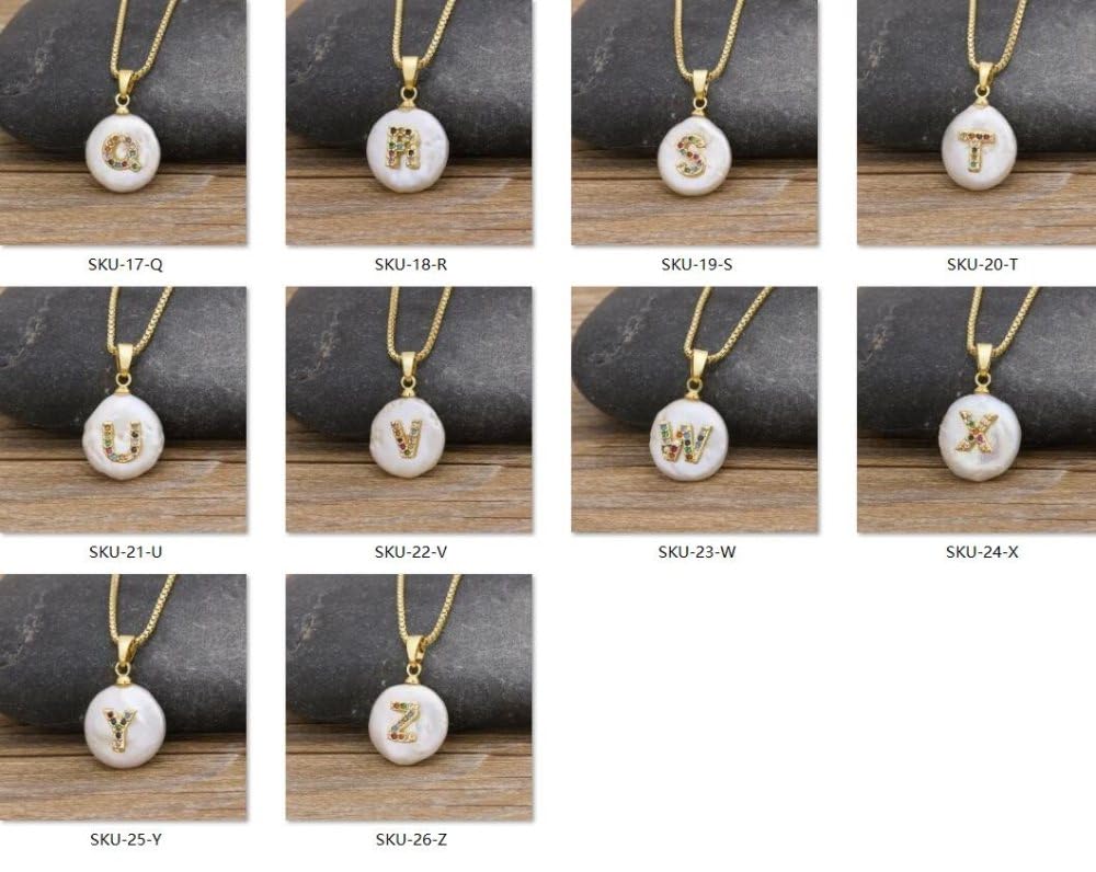 Collares for mujer, collar con inicial, collar con letras de perlas, colgante de perlas naturales de estilo barroco con letras de diamantes de imitación de colores, elegante collar de joyería de perla
