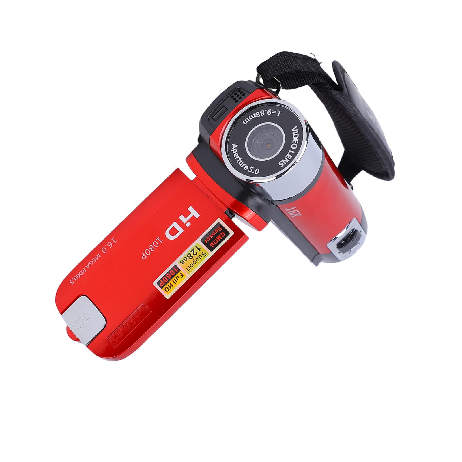 Videocamera Digitale, 1080P 16X Full HD 270 ° Rotazione ad Alta Definizione l Videocamera, Display da 2,7 Pollici Videocamera Portatile DV per Campeggio da casa(EU Plug Red)