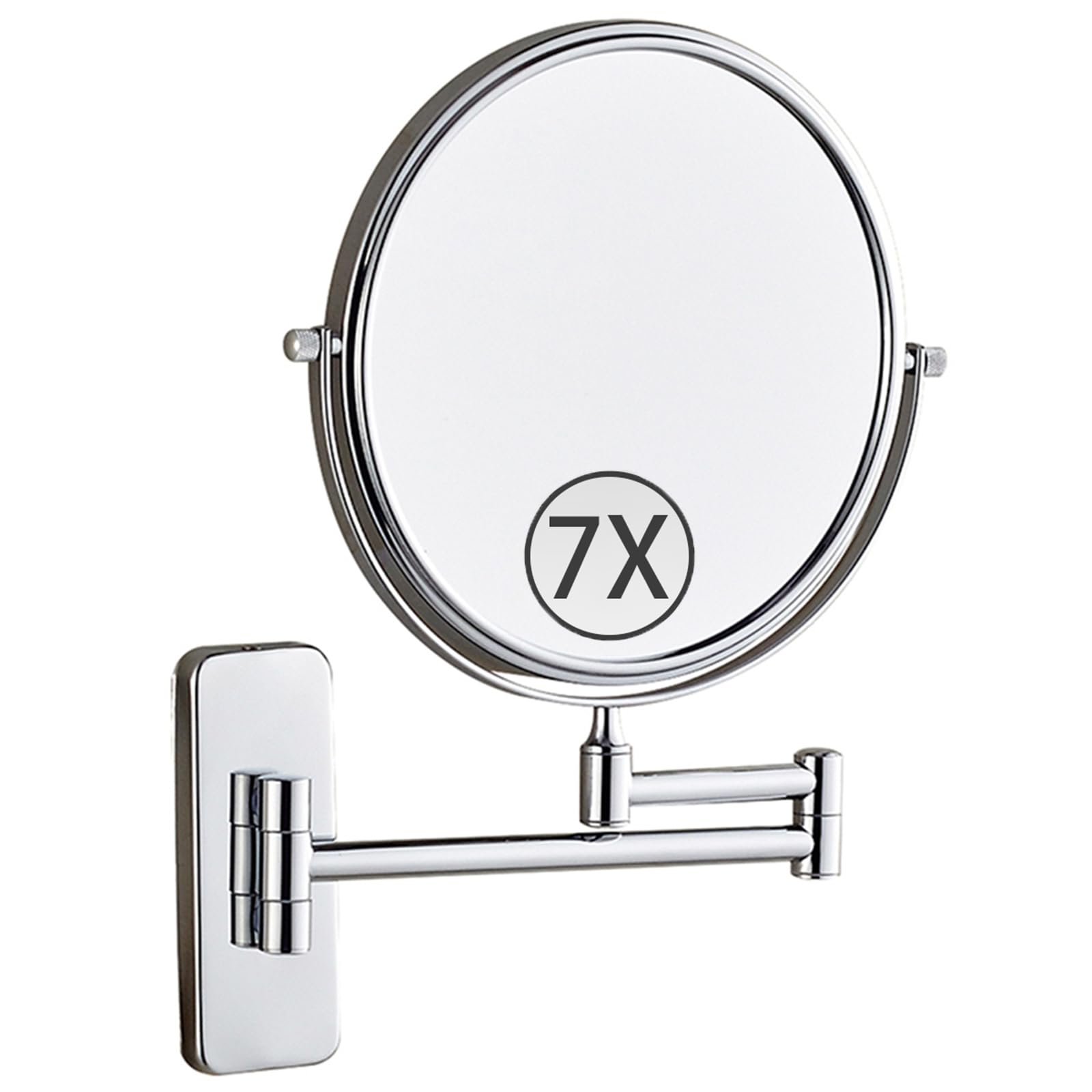 SXFSDOU 8" Wall Mounted Makeup Mirror with Magnification, Double Sided Magnifying Mirror, Rotatable Extendable Cosmetic Vanity for Bathroom,Chrome,7X
