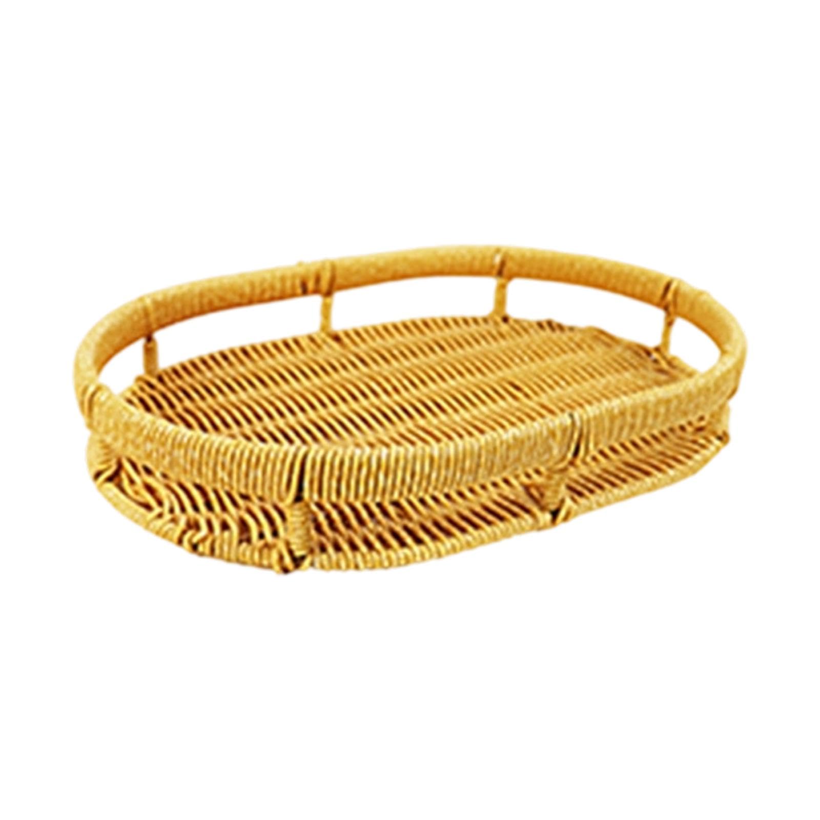 Hlhlh One Color Woven Bread Basket,Fruit Serving Tray Rustic Multipurpose Hand For Fruits Snacks Drinks Breakfast Vegetables(S)