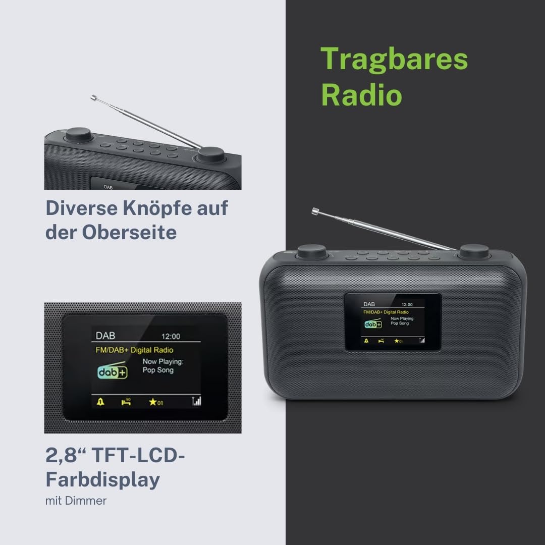 Muse Radio, Dab+ FM PLL, Pantalla LCD TFT, MUSE - (M-118 DB) Reloj, Alarma Doble, repetición, sueño s, función de presentación de Diapositivas, Gris Oscuro