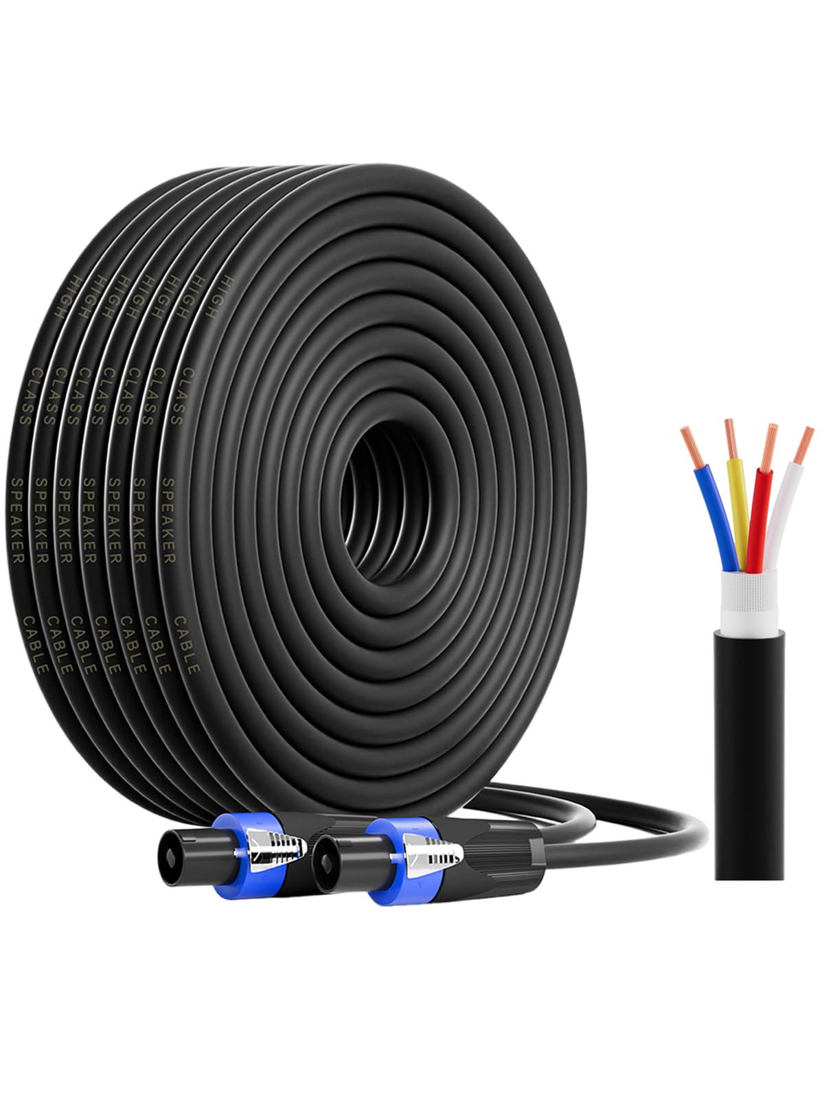 GCTBL 10M Câble Speakon 4 Conducteurs 15AWG en Cuivre OFC 99,95% Pur pour Amplificateur Audio DJ/PA Enceintes Professionnel Câble de Haut-Parleur
