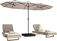 DomeShade 15ft x 9ft Double-Sided Rectangle Patio Umbrella with Base & Crank - Waterproof UV-Resistant Beige Shade for Pool Garden Backyard