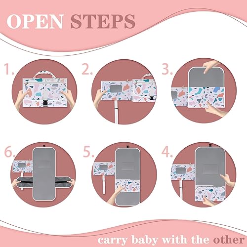 Miniatura 4 de Polovillae Cambiador portátil  Cambiador de pañales plegable impermeable con patrón de leopardo, cambiador de pañales, bolsa de viaje, cambiador de