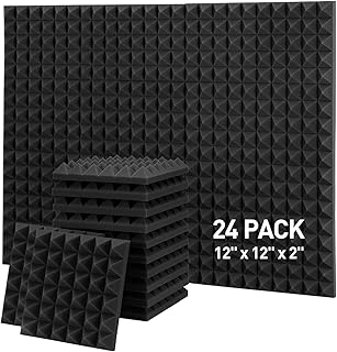Hertber 24 Pack - 12’’ x 12’’ x 2’’ Pyramid Acoustic Foam Panels, Acoustic Panels Blacks, Soundproofing Panels, Sound Proof Panels Decorative, Flame Retardant Sound Panels for Wall