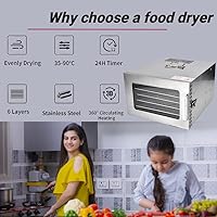Vista 5 de Máquina secadora deshidratadora de alimentos, 6 capas de temperatura ajustable, secador de frutas de carne seca, para verduras, cecina, especias