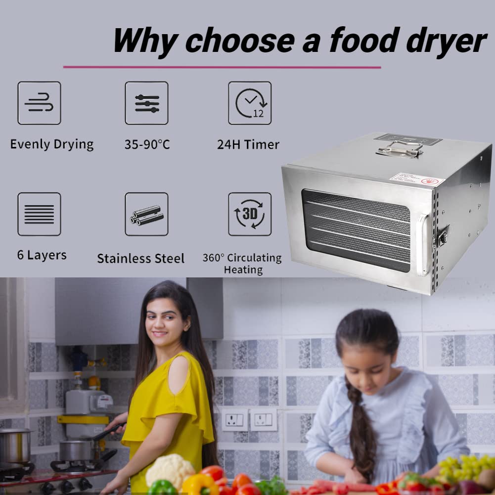 Máquina secadora deshidratadora de alimentos, 6 capas de temperatura ajustable, secador de frutas de carne seca, para verduras, cecina, especias, hierbas, flores 5