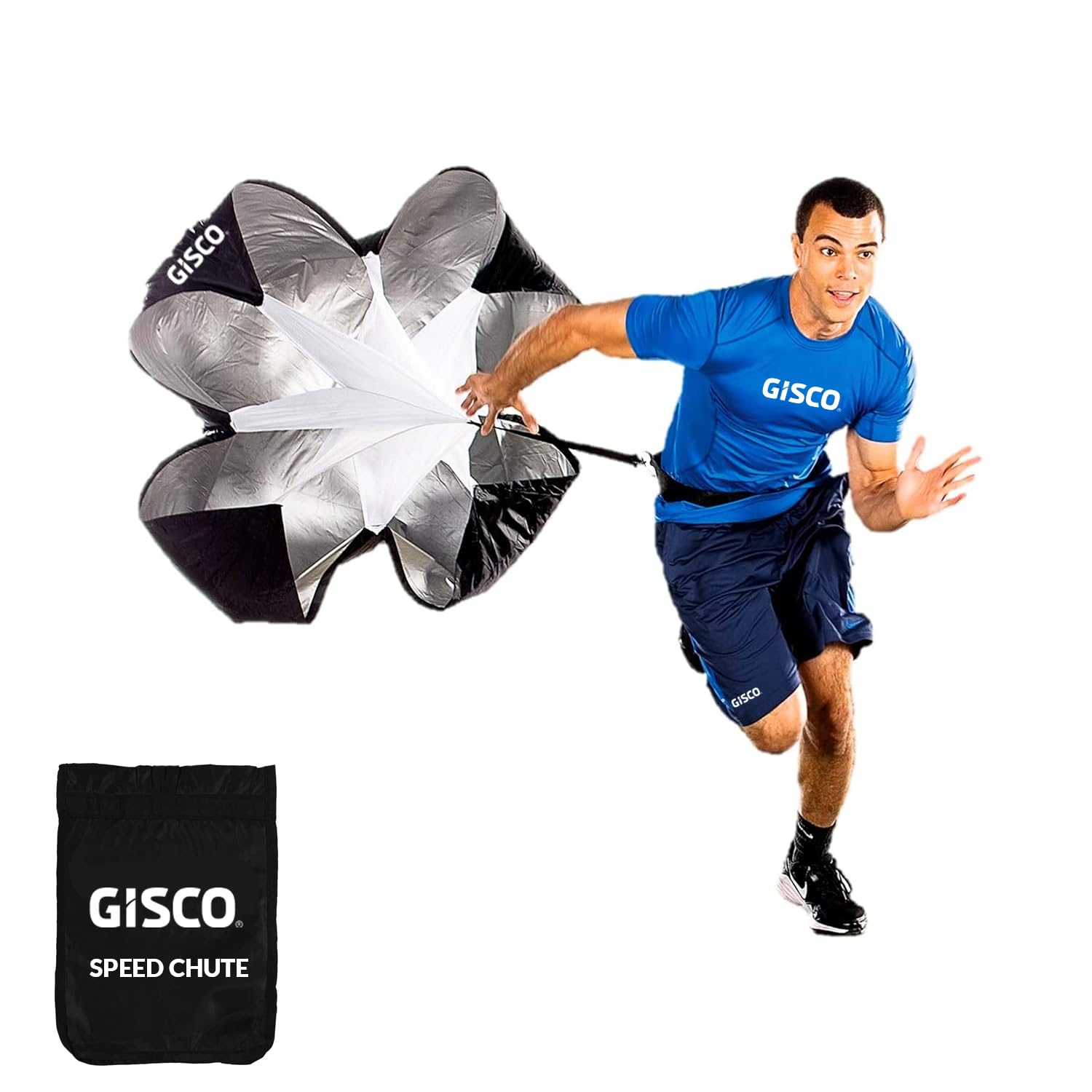 GISCOSpeed Chute | Training Resistance Speed Parachute | 48 inch | in Carry Bag | Black (Black,Polyester)
