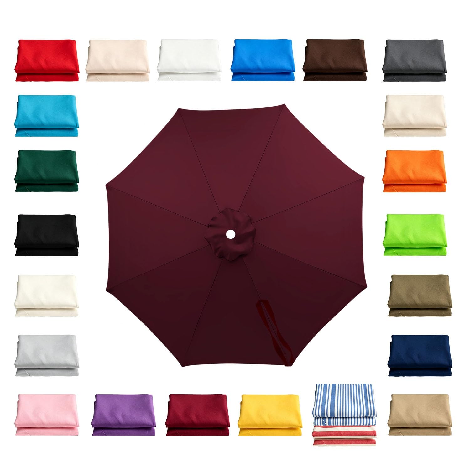 Outdoor Patio Umbrella 2m/2.30m/2.5m/4m Replacement Top Canopy, 6/8 Ribs Umbrella Replacement Top Cover, Table Market Yard Parasol Canopy Fabric Replacement Canvas(Burgundy,3.0m,8 Ribs)