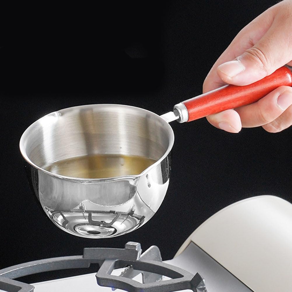 DAZZLEEX Pentolino per latte in acciaio inox con manico in legno per fornelli a induzione, a gas o elettrici, 150ml 300ml 500ml piccola casseruola per riscaldare il latte, sciogliere il burro