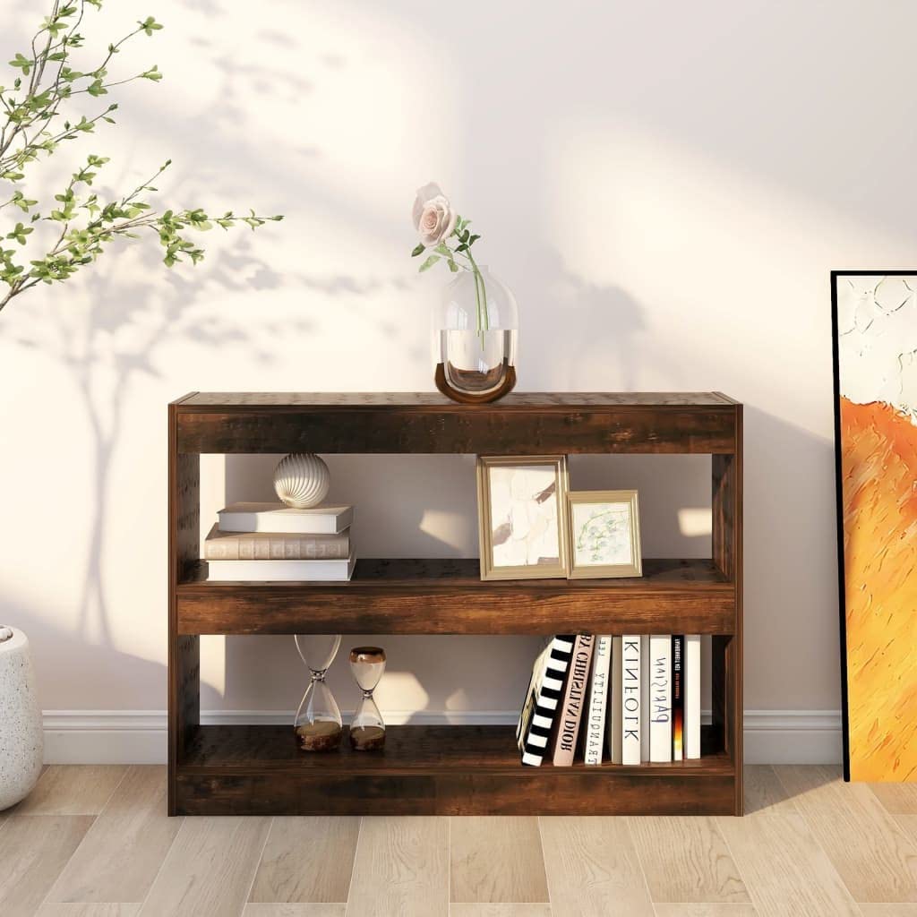 Regał na książki, ścianka działowa, dąb wędzony, wielofunkcyjny regał na książki do biura 100 x 30 x 72 cm