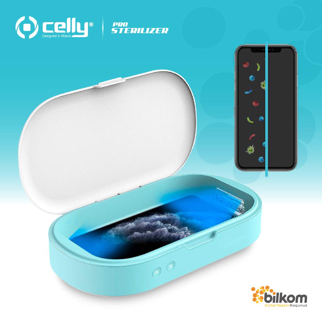 Celly Sterilizzatore UV Universale (certificazioni), Scatola disinfettante con Raggi UV-C e Funzione aromaterapia per Smartphone e Accessori, Orologi, Maschere, Guanti.
