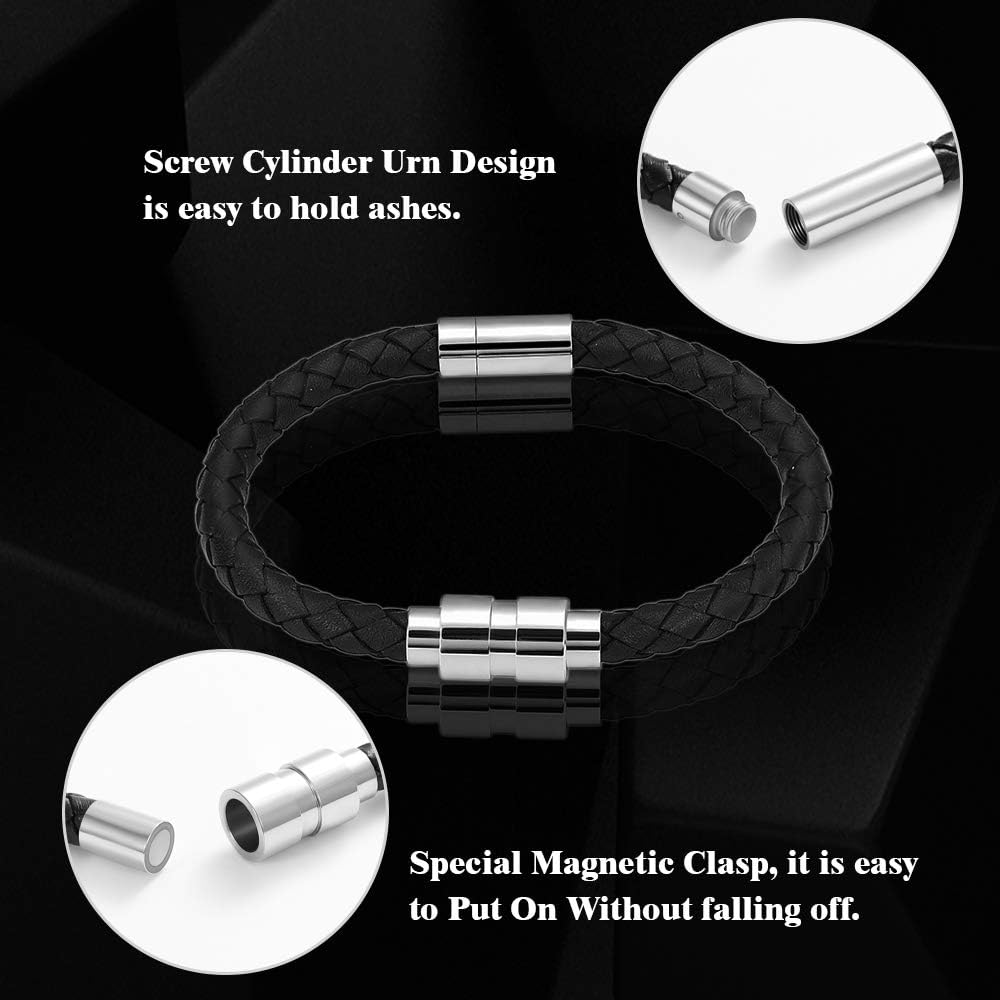 VCCWYQK Bracelet Urne Avec Croix Pour Cendres - En Cuir Véritable