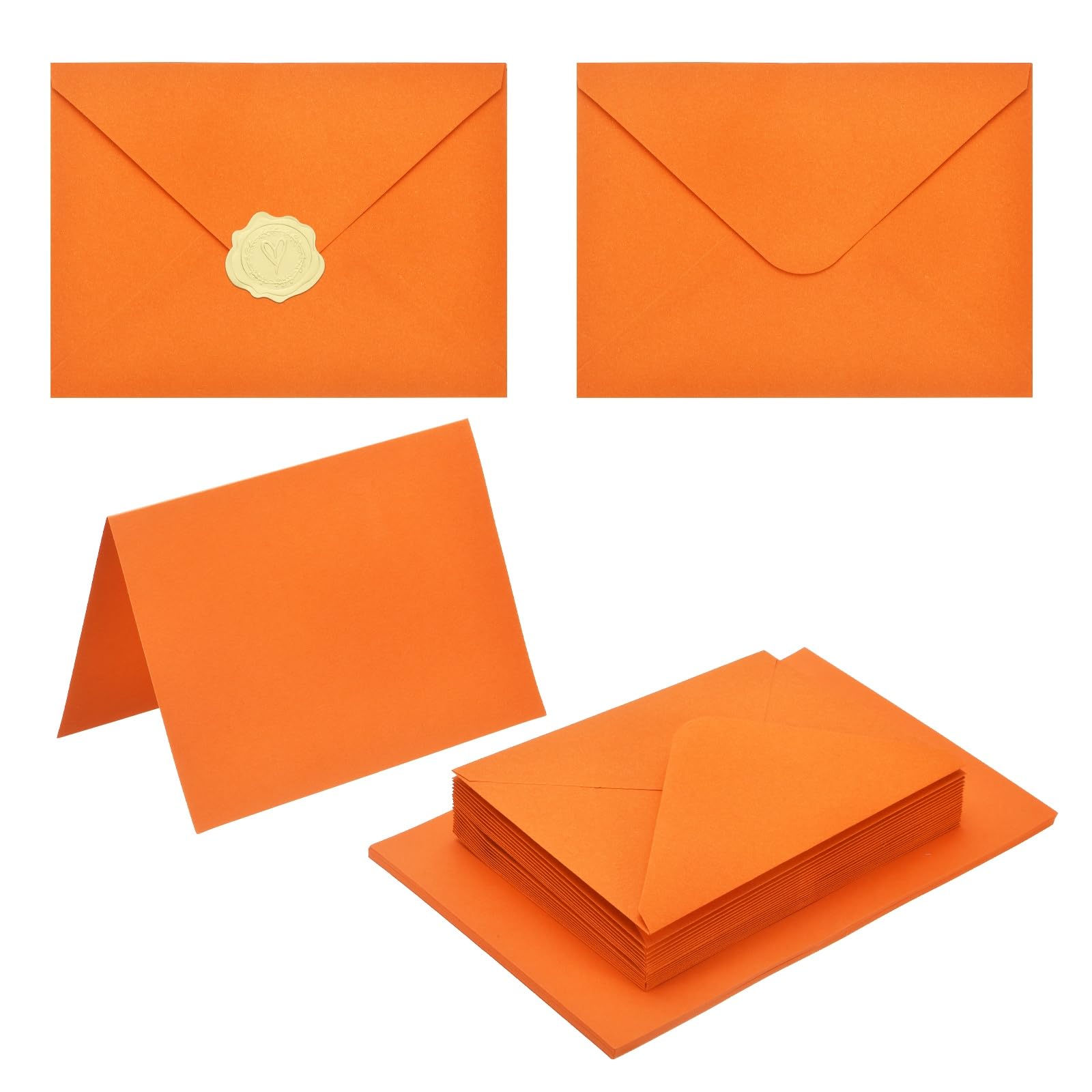 PATIKIL 50Pack Orange 5x7 Blank Cards and Envelopes, V Flap A7 Envelopes with Cardstock & Gold Stickers Small for Greeting Cards Wedding Greeting