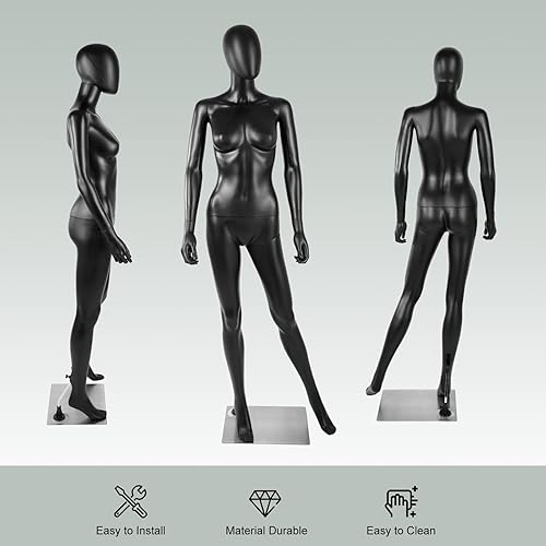 Miniatura 7 de Maniquí femenino de cuerpo completo negro - 70 pulgadas maniquí forma de vestido de exhibición de cuerpo completo maniquí Maniquí Torso Stand
