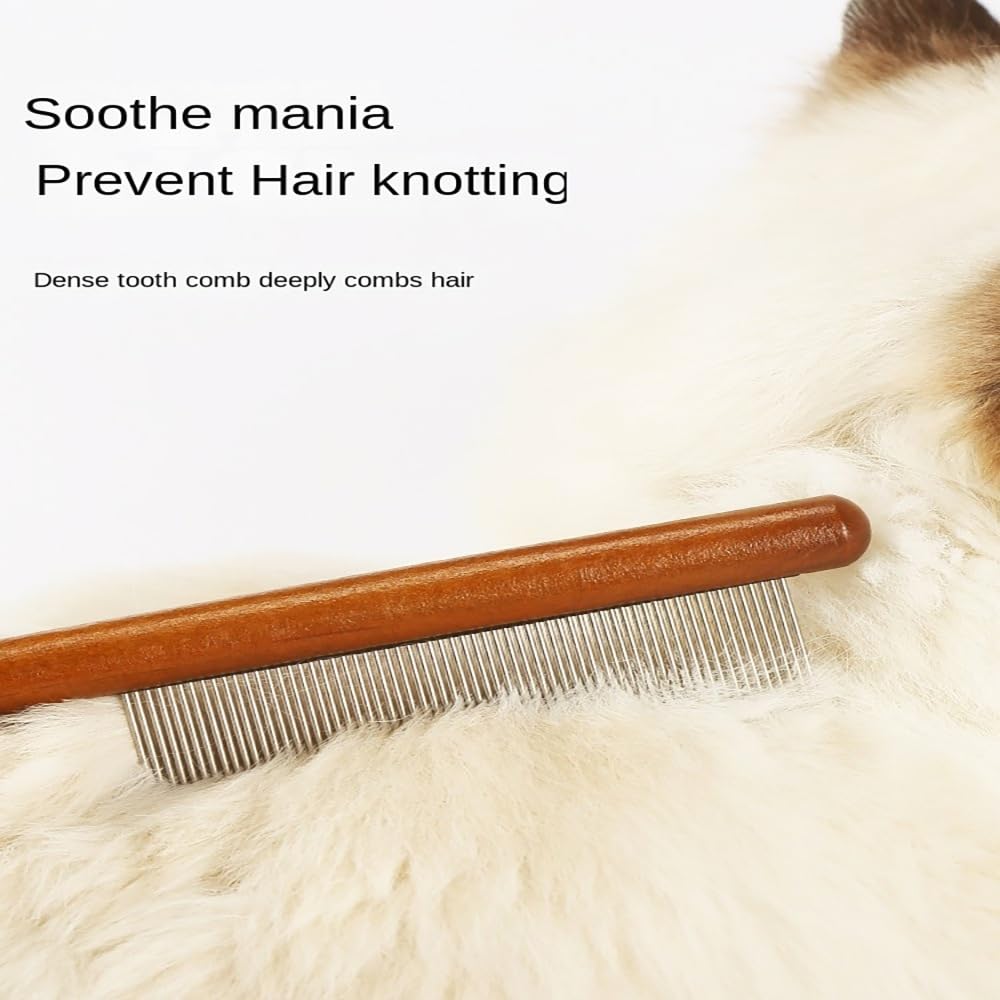 Peine para Mascotas con Mango de Madera | Fácil de peinar, hecho de material duro y práctico(Wide-toothed comb)