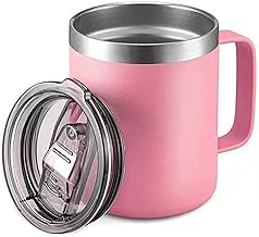 Caneca Xícara Térmica de Aço Inox, 360ml, Tampa com Isolamento a Vácuo, Camada Dupla (Rosa)