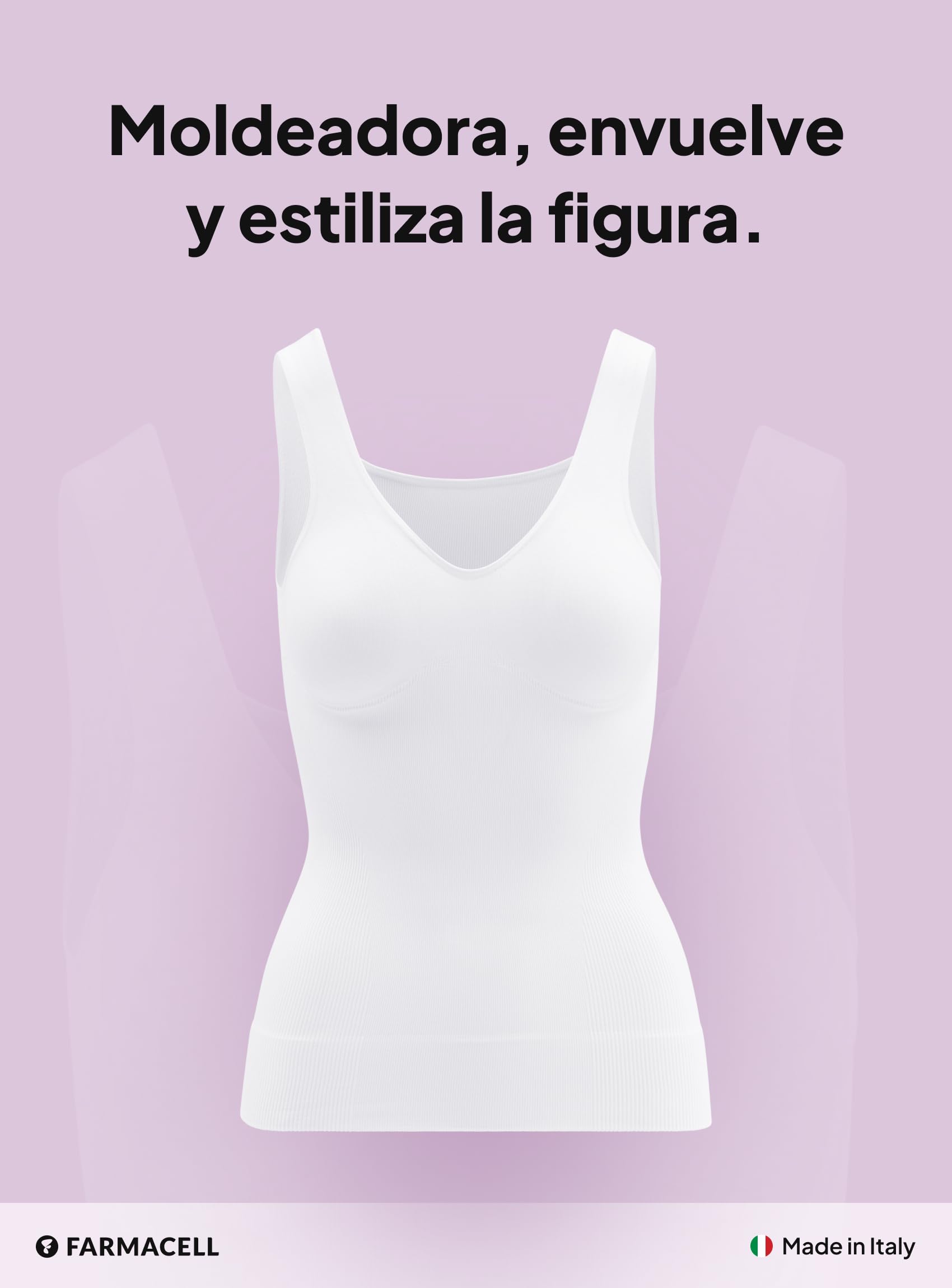 Farmacell Camiseta Reductora Push up y Vientre Plano Mujer, Made in Italy, 607