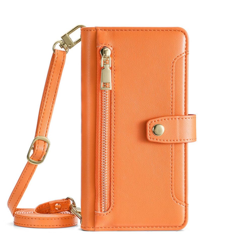 Funda con Tapa Tipo Billetera con Cremallera Cruzada para Samsung Galaxy S23 S22 Plus S21 S20 FE Note 20 Ultra A54 A53 A34 A14 A22 5G, Naranja, para Galaxy A33 5G