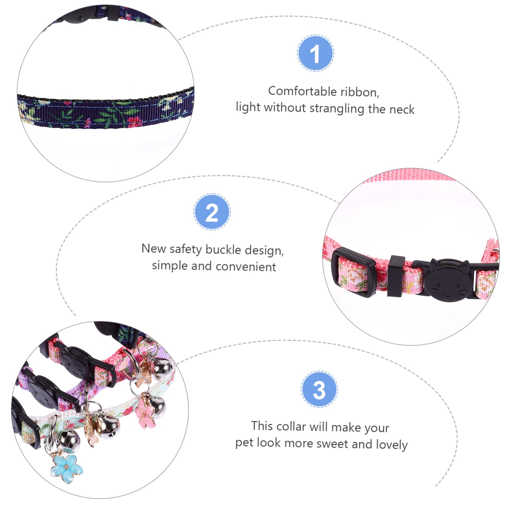 POPETPOP 3 Set Di Collare Per Gatti Floreale Catena Per Animali Domestici Cravatte Alla Moda Per Gatti Collare Robusto E Lavabile 4 Pezzi * 3