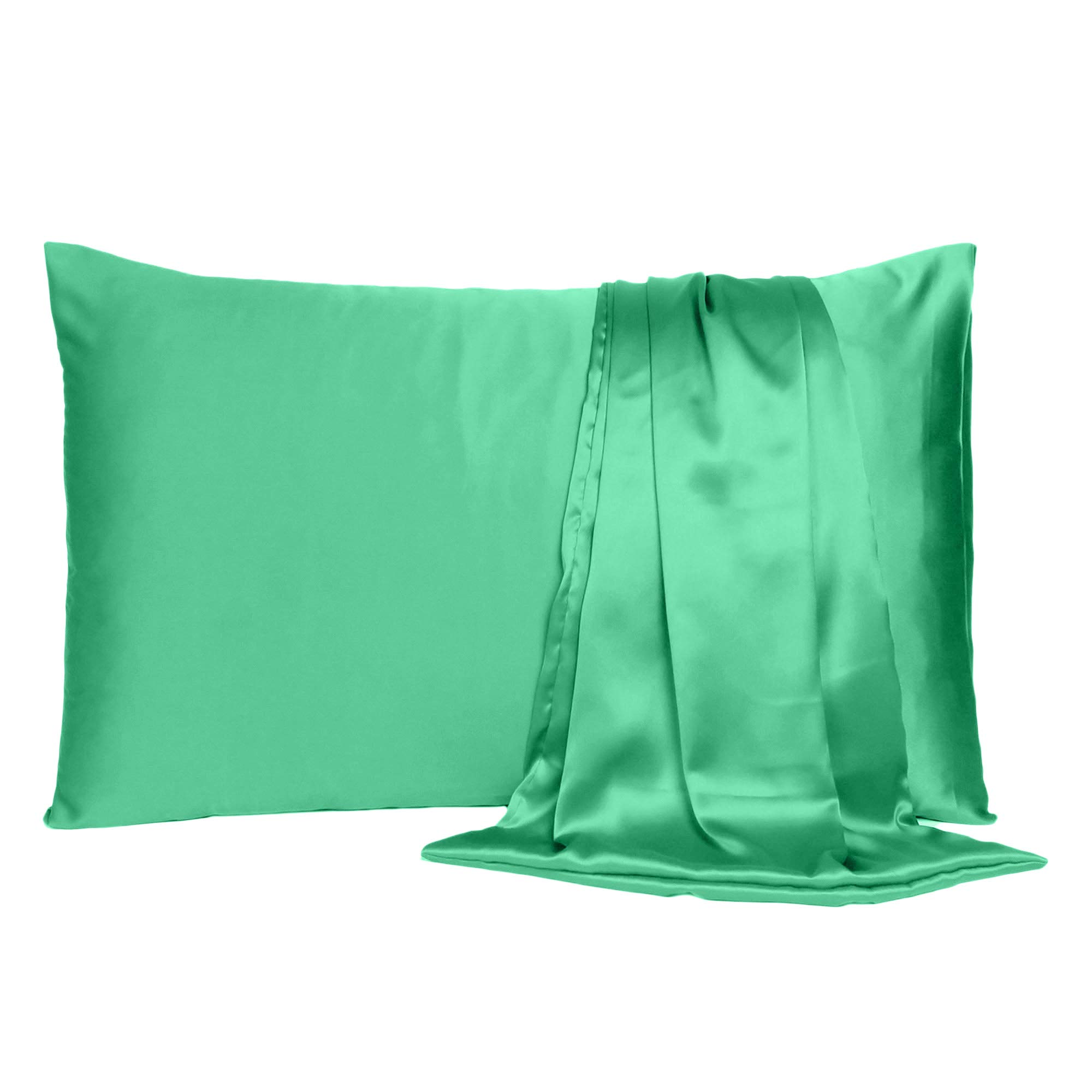 Oussum Satin Pillow Cover Pillowcase Soft & Comfortable Silky for Hair & Skin Bedroom Decor Single Pcs Free Scrunchi (Regular, Green Lake)