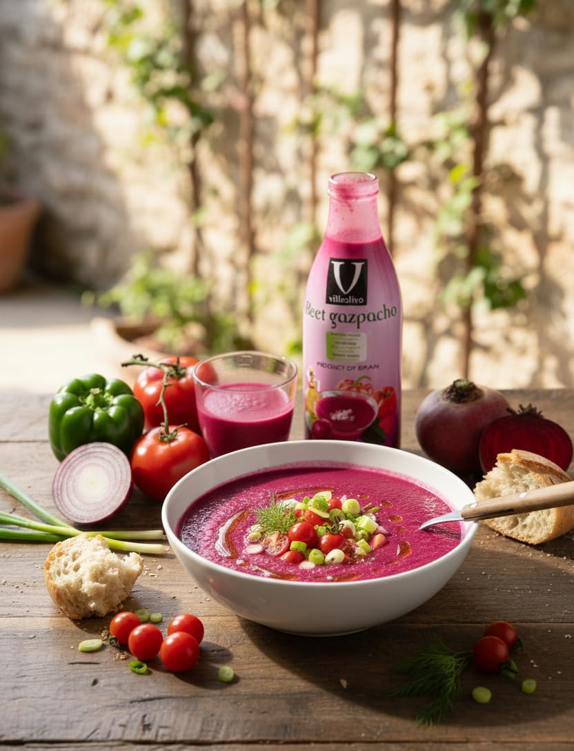 Villaolivo – Gazpacho de Remolacha 1L | Pack 6 Unidades | 100% Natural | Sin Conservantes | Receta Vegetal y Refrescante